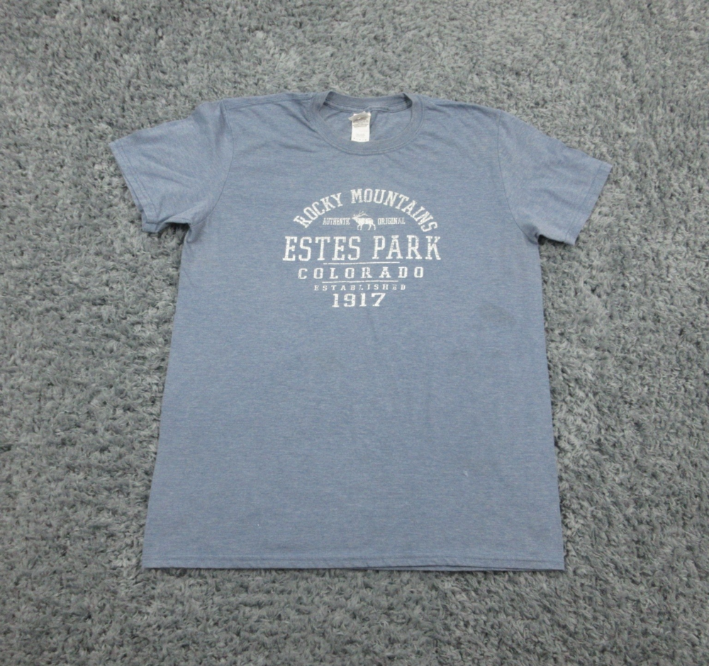 Estes Park Shirt Mens Medium Blue Rocky Mountains Colorado 1917 Souvenir Tee